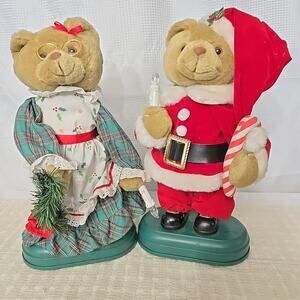 Vintage Twinkling Musical Teddies Mr & Mrs Claus Teddy Bear Holiday Christmas